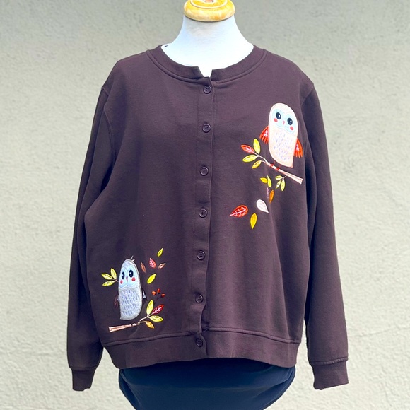 Rebecca Malone Sweaters - VINTAGE Owl embroidered sweatshirt cardigan |XL